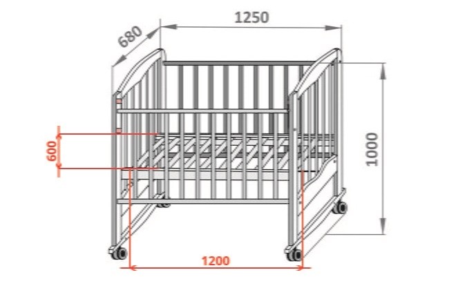 Чертеж детской кроватки для новорожденного