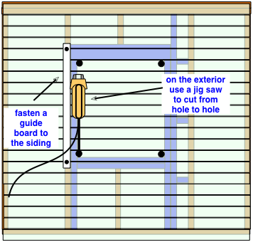 drawing demonstrating where to cut siding to install a new window