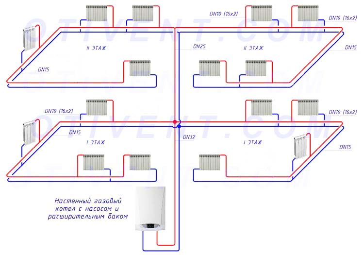  двухэтажного дома схема: Схемы отопления 2-х этажного .