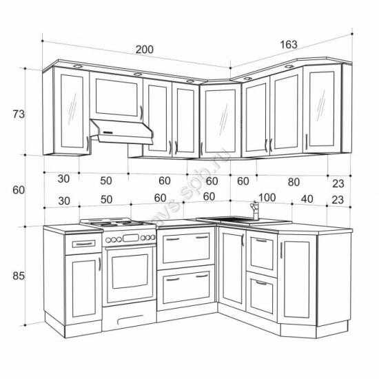 Размеры деталей кухонных шкафов для распила